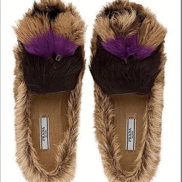 Prada Women's Fur Moccasin Flats - Picture 1 of 3